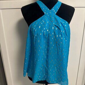 Lilly Pulitzer Rori Halter Top Size Small Cumulus Blue Metallic Party Clip Dobby